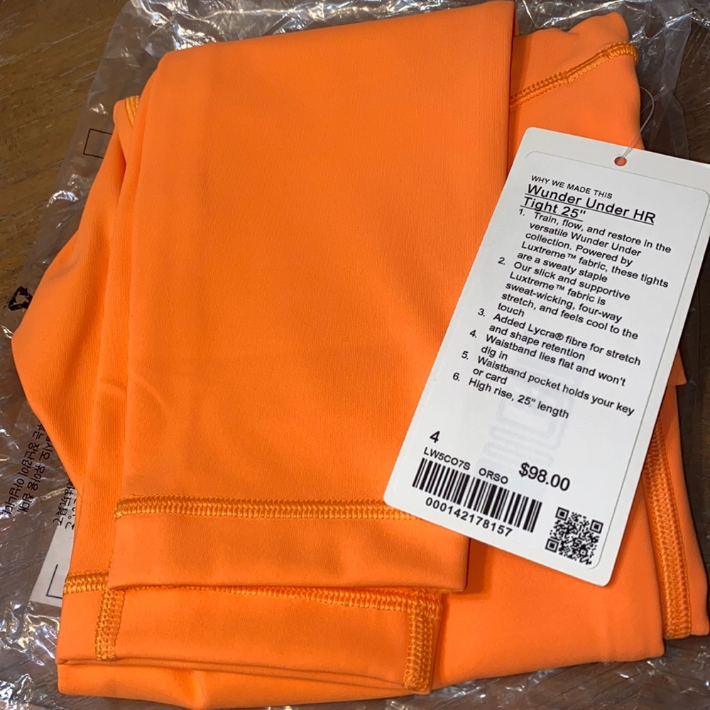 NWT Lulu Wunder Under HR Tight 25” ORSO (bright orange) SIZE 4